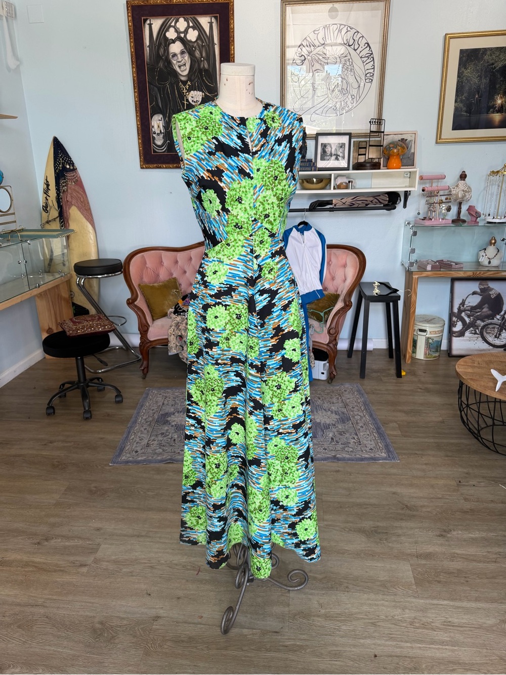 Vintage  —vibrant color polyester maxi dress
